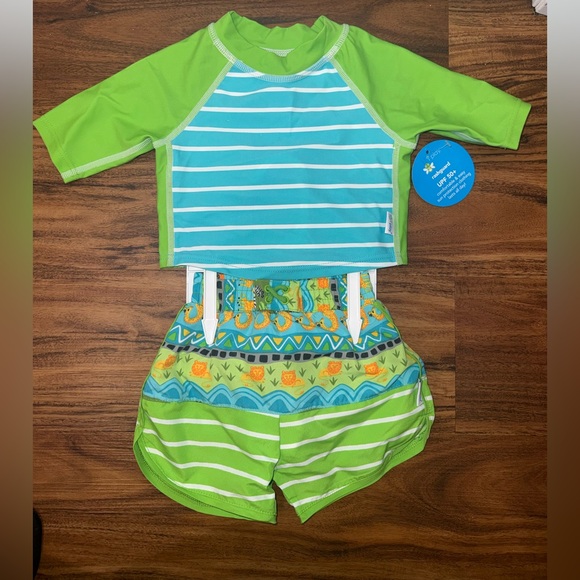 i play. Other - Green & Aqua Baby Swim Trunks & Rash Guard Set 3-6 Month w/ built in swim diaper